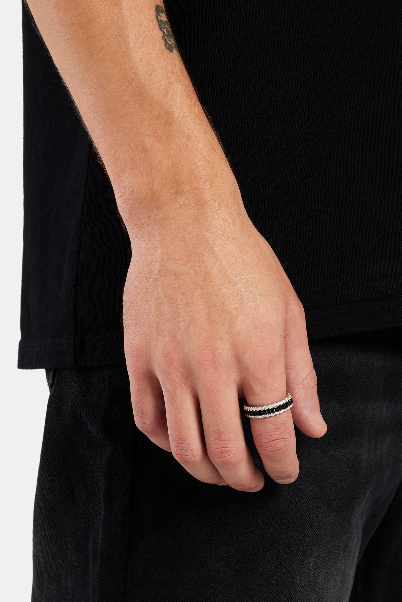 925 Schwarzer CZ Baguette Bandring